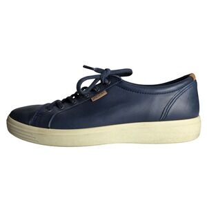 ECCO Soft 7 Mens Size 44 US 11 Navy Blue Leather Casual Sneakers Low Top Shoes